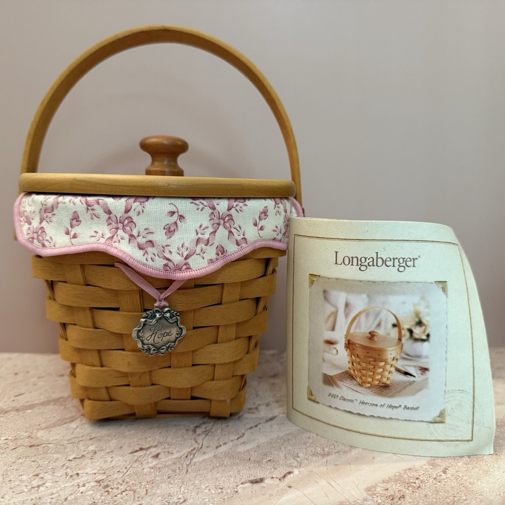 Longaberger 2001 Horizon of Hope Basket with Lid Liner Tie-On and Pamphlet